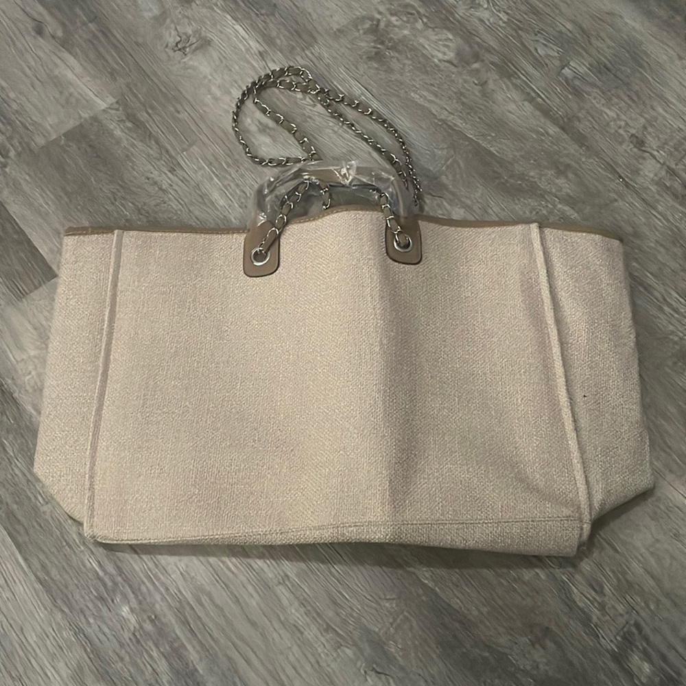 Oversized khaki canvas tote bag